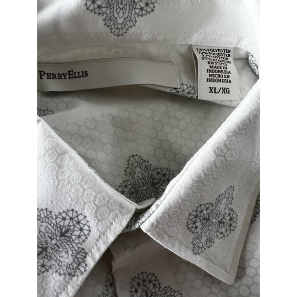 Perry Ellis Mens XL White Long Sleeve Button-Up Shirt W/ Gray Pattern - Picture 4 of 8